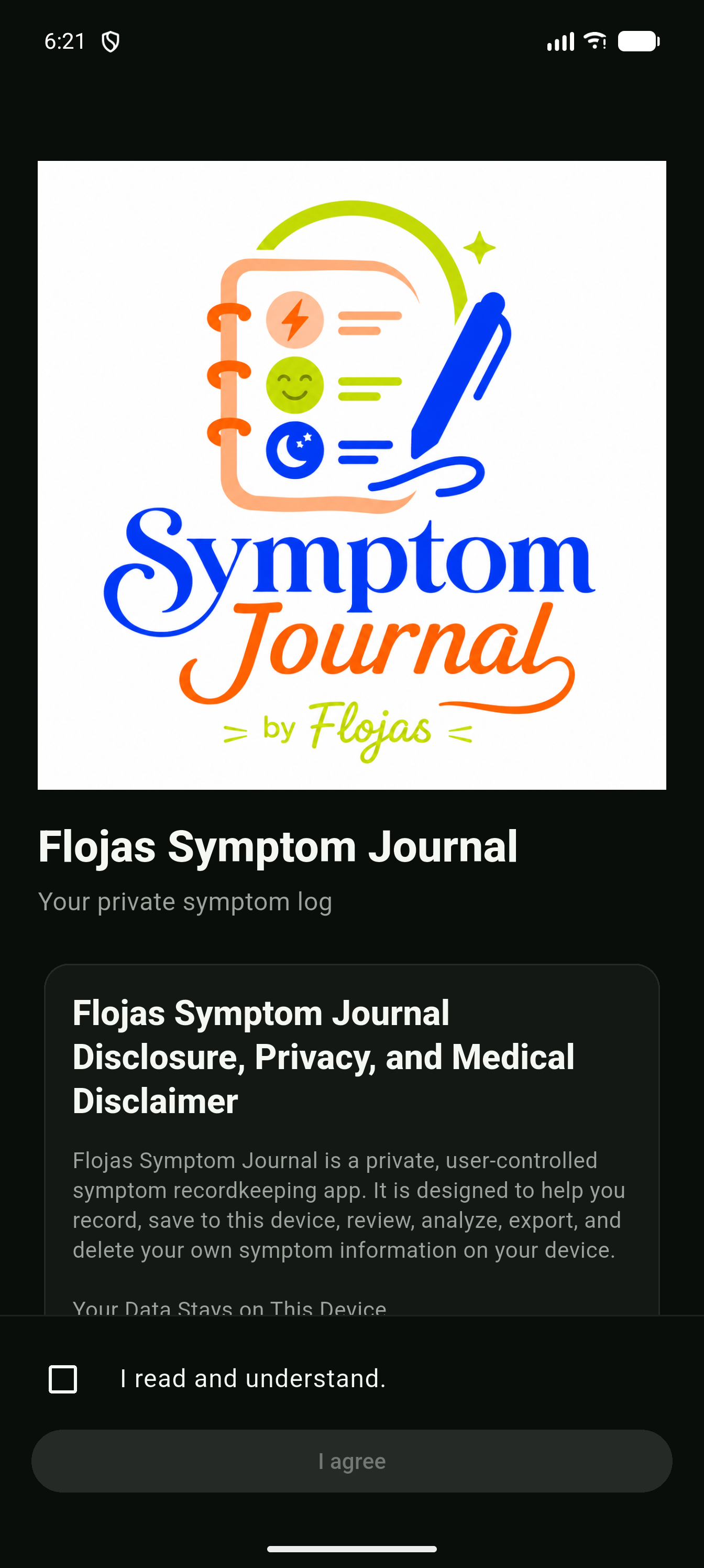 First-open disclosure screen
