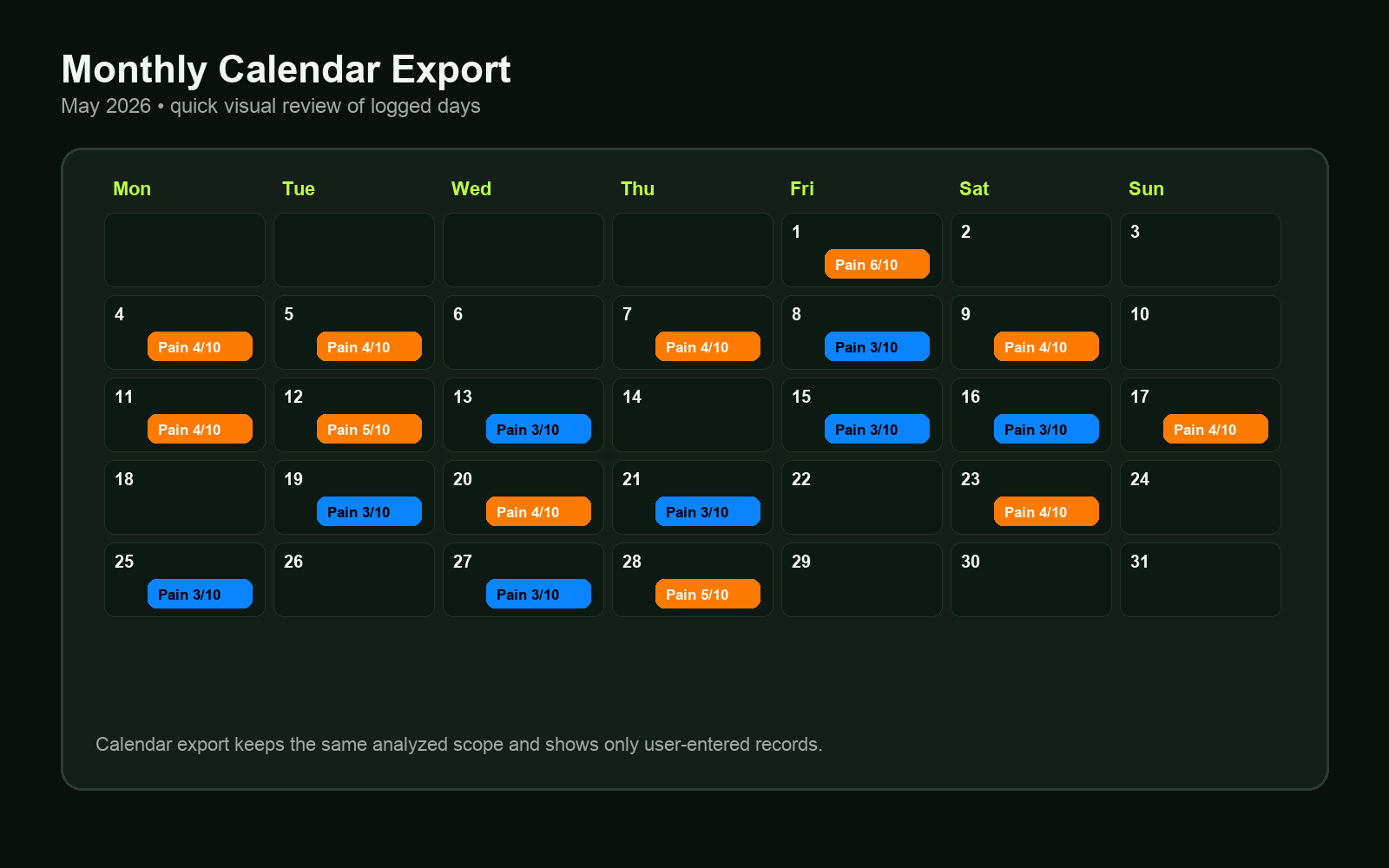 Monthly calendar export sample